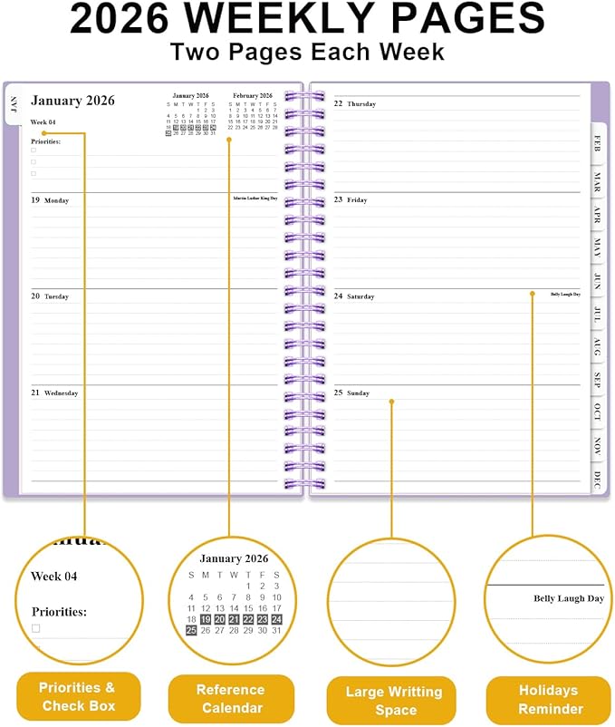Planner 2026 - Weekly & Monthly Planner from January 2026 to December 2026, Agenda 2026 with Inner Pocket, Elastic Band, 6.4" x 8.5", Purple