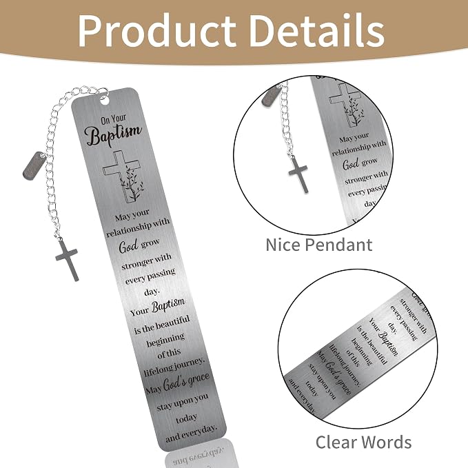 2026 Baptism Gifts Bookmark: Inspiring Christian Metal Book Mark, Bible Verse Book Markers, Holy Confirmation Gifts for Teen Girls Boys Baby Shower Church Sunday School with Cross Pendant Gift Box