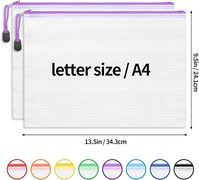EOOUT 32pcs Mesh Zipper Pouch Bags, Mesh Bags with Zipper, Zipper Pouch for Organizing, Letter Size, A4 Size, for Office Supplies, Puzzles