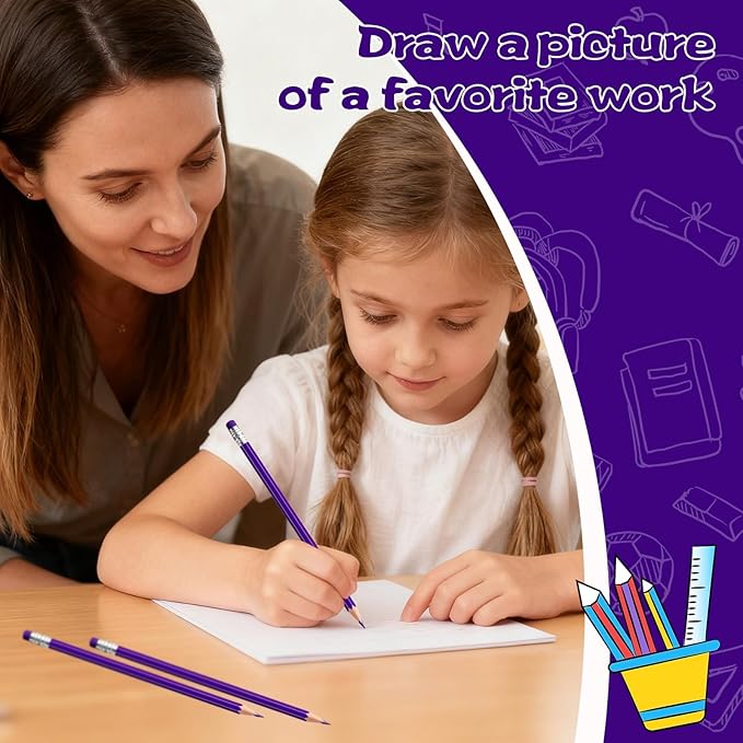 36 PCS Purple Pencils with Eraser, Pre-Sharpened HB Spring & Easter Pencils for Kids, School Supplies for Writing, Drawing & Easter Art Crafts(Purple)