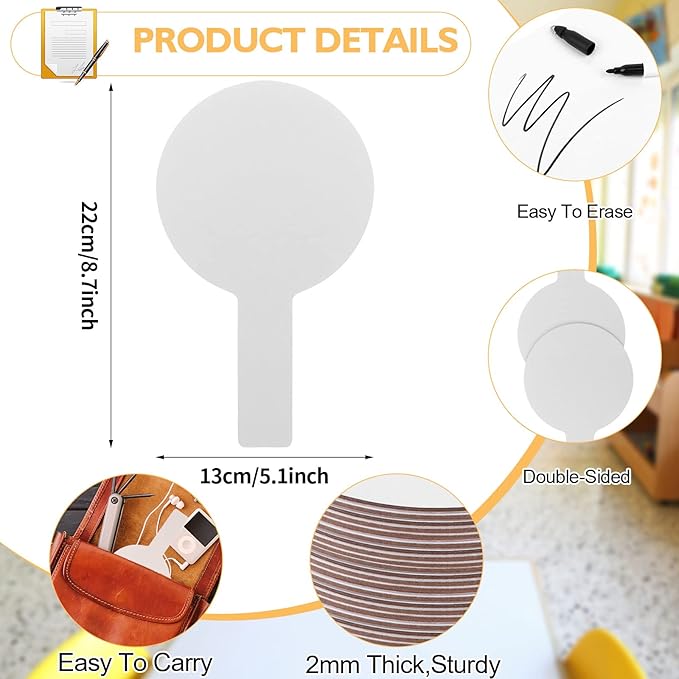 100 Pieces Dry Erase Answer Paddles Handheld Double Sided Paddles Mini White Boards Small White Board Dry Erase Signs Auction WhiteBoard for Students Classroom Voting Games