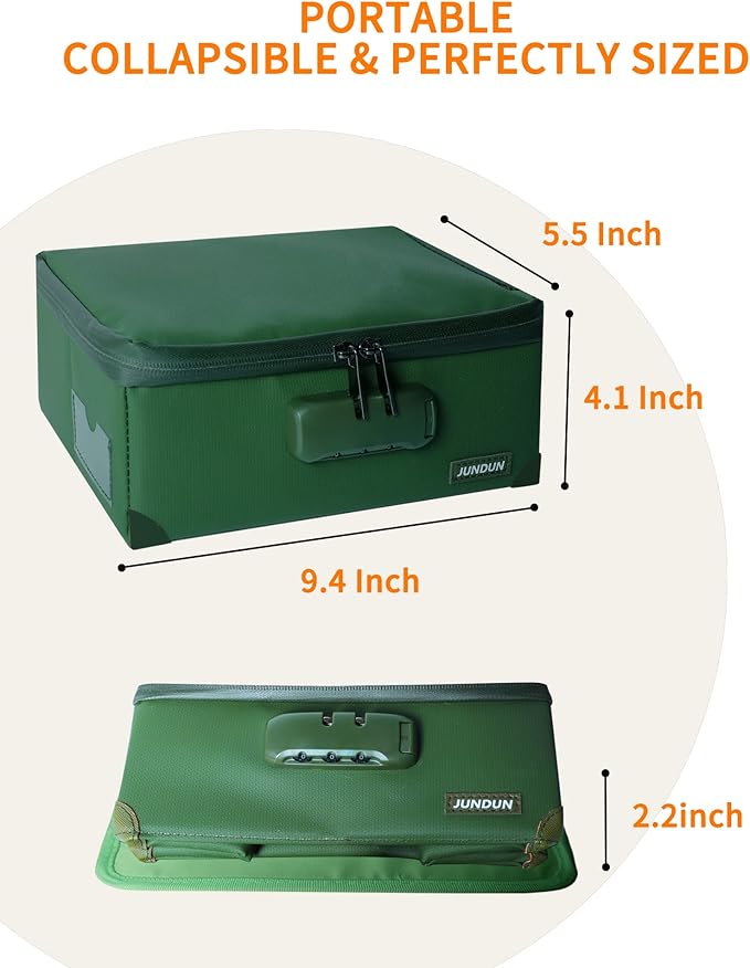 JUNDUN Index Card Holder with Lock,Collapsible Fireproof Index Card Box fits 1200 3x5-Inch Flash Cards - Business, Recipe, or Note Card Storage Boxes - Green