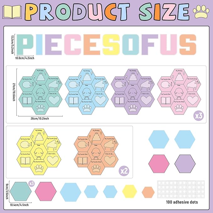 QOUBAI Hexagon Pieces Bulletin Board Set Pieces of Us Classroom Bulletin Board Decorations All About Me Cutouts Classroom Decorations for Back to School Office Home Chalkboard Decor Wall Door