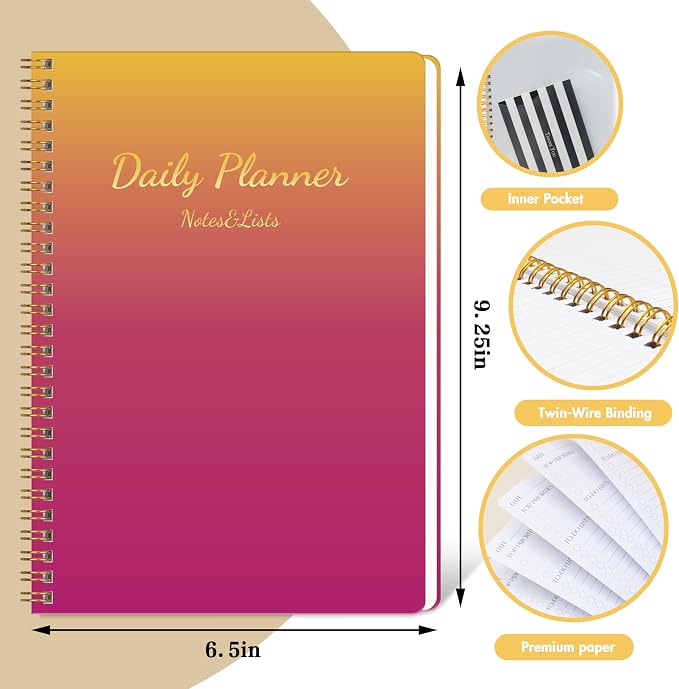 Undated Daily Planner Notebook, 80-Day To Do List Organizer with Hourly Schedule, Day on a Page Agenda Journal for Work, Life Tasks, Women and Men