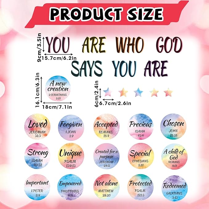 Qyeahkj Christian Bulletin Board Decoration God Says You Are Religious Classroom Wall Decor Watercolor Motivational Quote Cutout Inspirational Bulletin Board Set for Sunday School Home Church Supplies