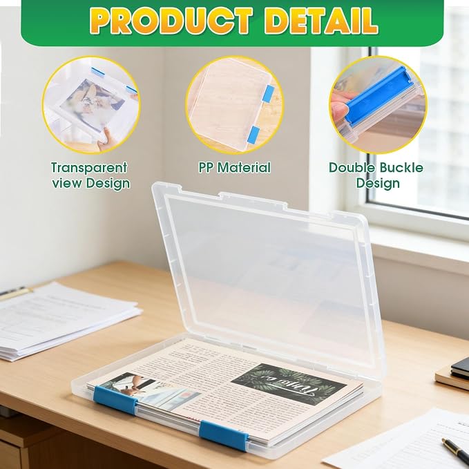 Clear A4 Paper Organizer Box, 6 Pcs Plastic File Box 12.2" x 9.05", Storage Containers for Protecting Scrapbooks, Photos, Crafts, Files