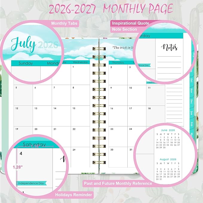Planner 2026-2027, Academic Planner 2026-2027, JUL 2026 - JUN 2027, 8.5" x 6.4", Calendar Planner with Hardcover, Twin - Wire Binding, Monthly Tabs, Elastic Closure, Daily Organizer