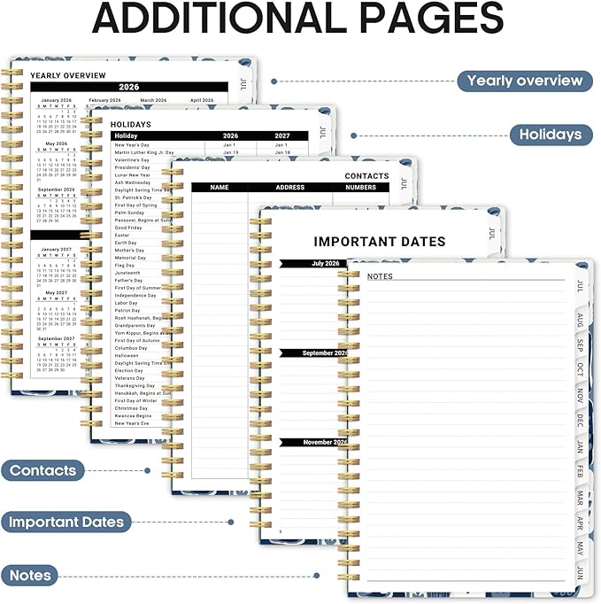 Planner 2026-2027, Academic Year Monthly and Weekly Calendar Planner, Jul 2026 - Jun 2027, Hardcover Teacher Student Planning Agenda book with Tabs, Perfect for School Office Supplies, 6.3" x 8.5" - Blue Art