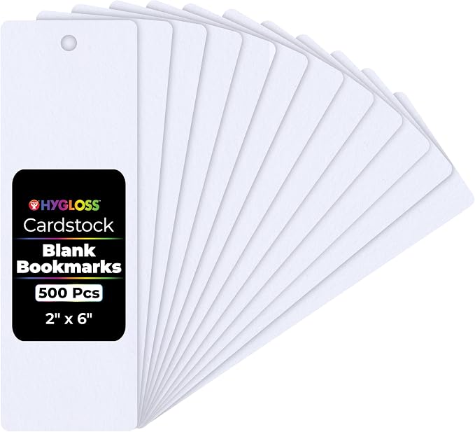 Hygloss Blank Bookmarks to Decorate - 500 White DIY Bookmark Cardstock Blanks - 2x6 Inch, Pre-Punched Hole - Perfect for Craft Projects, Classroom Activities, Custom Gifts - 65 lb Paper