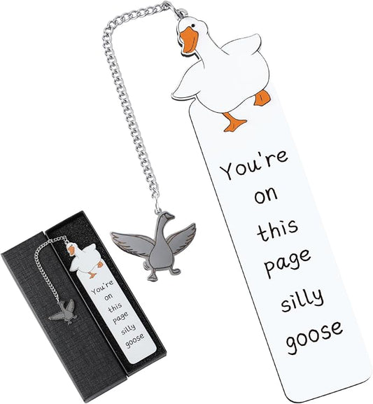 Funny Silly Goose Bookmarks - Cute Boo Basket Stuffers Book Mark Reading Accessories Women Girls Kids Bookish Lovers Metal Bookmark Practical Gifts College Students Back to School Birthday
