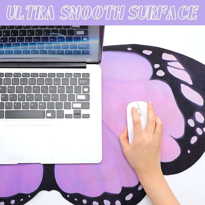 Tellegloww Large Purple Butterfly Gaming Mouse Pad Desk Mat Decorative Butterfly Keyboard Desk Mat with Non-Slip Base Purple Table Accessories for Office Home Study 35.43 x 15.75 Inches