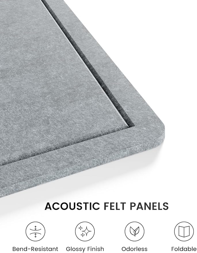 Fluxynara Bulletin Board, 35" x 17.5" Cork Board Alternative with 12 Safe Removable Adhesive Tabs, Foldable Felt Pin Board for Home Office, Classroom, Bedroom,Entryway for Walls—Blue Gray