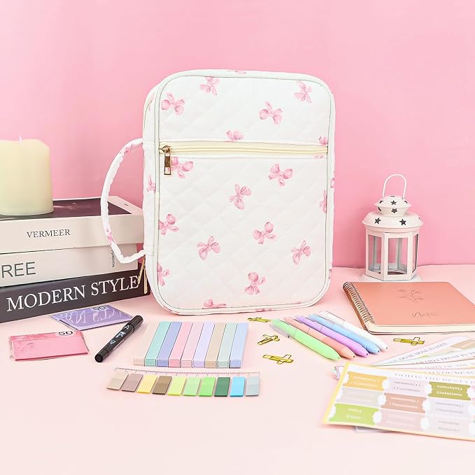 Bow Bible Cover Case for Women Journaling Kit Quilted Large Bible Book Sleeve