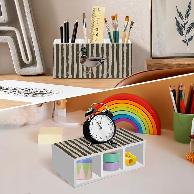 Mallard Duck Pen Pencil Holder for Desk, Preppy Olive Ducks Office Desk Accessories, Trendy Cute Mallard Duck Pen Holders Organizer for Nursery Classroom Bathroom