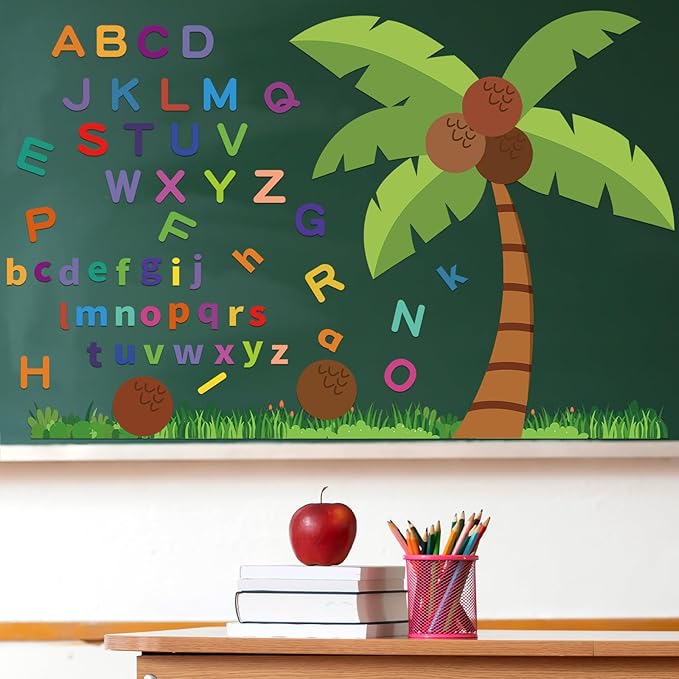 Gilprop 71 Pcs Coconut Tree Alphabet Bulletin Board Set Letter Classroom Decoration Bulletin Board Cutouts with 100 Adhesive Dots for Wall Home Teachers Kindergarten Primary School Education Supplies