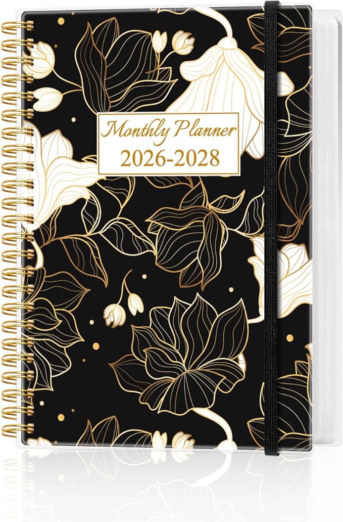 2026-2028 Monthly Planner - 36 Month PLanner Calendar from January 2026 to December 2028, 3 Year Planner 2026-2028 with Flexible Cover, Inner Pocket, Perfect for Home | School | Office, 5.8" x 8.5", White Gold Flower