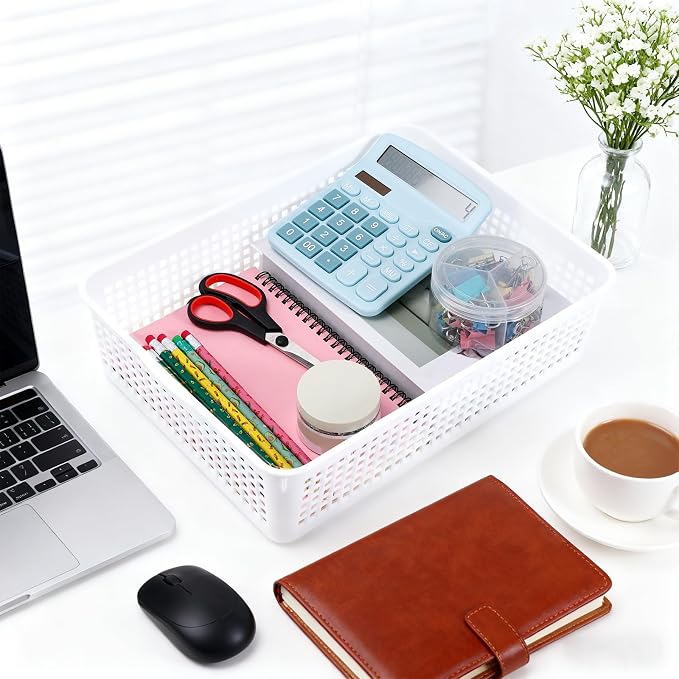 6 Pack Turn in Trays Classroom,Paper Trays for Classroom,A4 Size Plastic Paper Storage Tray,Plastic Storage Baskets for Library,Drawers,Office,Home, Kitchen, Bathroom(White)