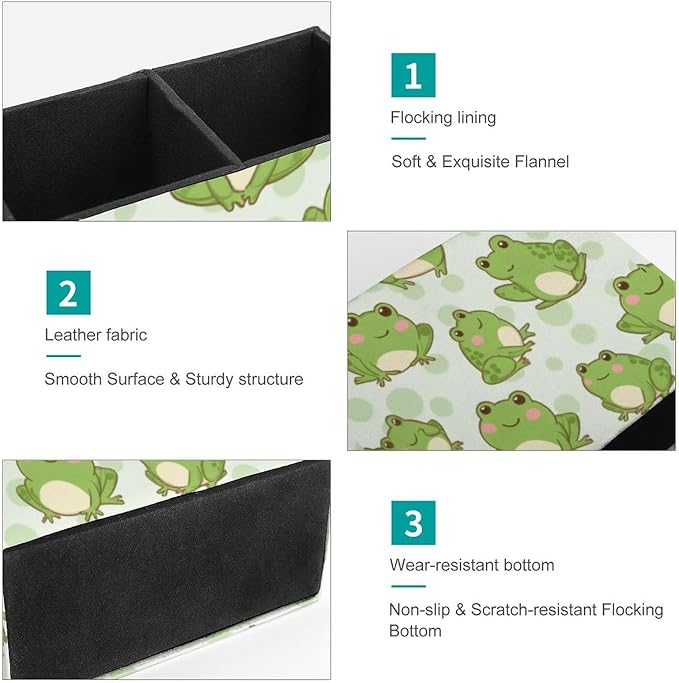 Desk Organizer Pen Holder Cute Frog, Square Multi-Functional Pencil Container for Decoration Home and Office, PU Leather Pen Container