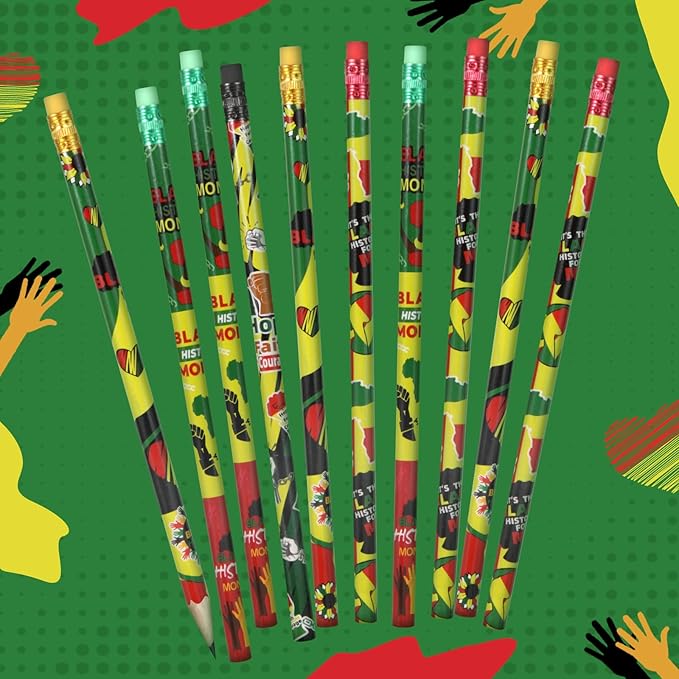 Kolewo4ever 100 Pieces Black History Month Pencils Wood Pencils with Eraser Cylinder Wood Pencils for Office Classroom Gifts Party Favors (100)