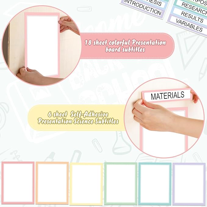 24 Sheets Science Board Supplies 18 Self Adhesive Presentation Science Subtitles & 6 Project Titles Board Sticker for School Office Supplies(Macaron Color)