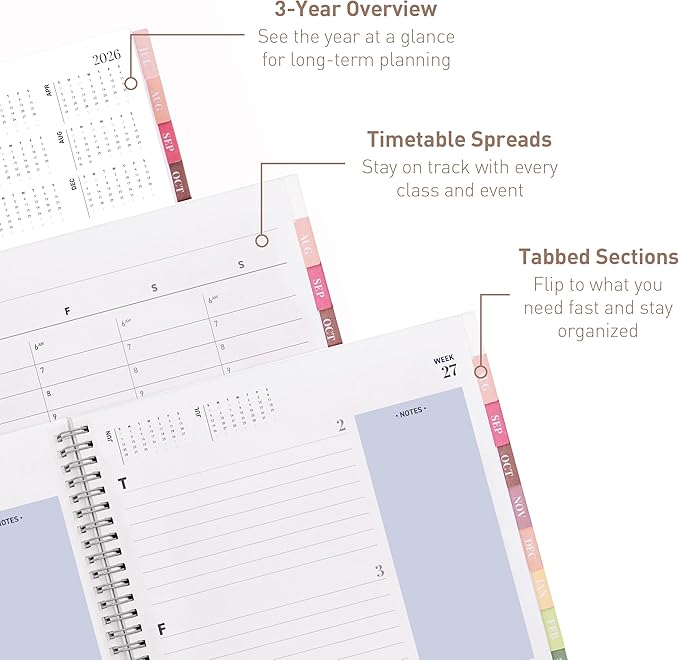 Rileys Academic Planner 2026-2027, Daily, Weekly & Monthly Planner, July 2026 - June 2027, Student Notes Pages, Twin-Wire Binding, Weekly Agenda for School & Work (8.5 x 11-Inches, Typographic, Blue)