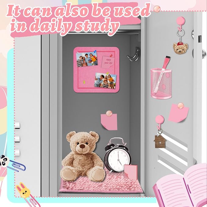 Demonwer Pink Locker Accessories Kit Magnetic Whiteboard Pen Holder Sticky Note Small Carpet Hook for Back to School Essentials Locker Decorations