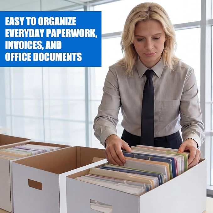 Mifoci 6 Pack File Storage Boxes with Lids, 24 x 12 x 10 Inch Medium Duty Cardboard Moving Boxes, Letter Size Document Organizer for Office Home Graduation Season Moving Storage (White)
