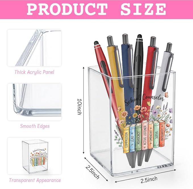 Cute Floral Book School Counselor Acrylic Cosmetic Pencil Pen Holder Cup School Counselor Gifts Decor for Home Office Desk Vanity Organizers and Accessories