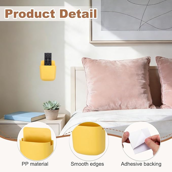 PATIKIL 2Pcs Remote Control Holder Wall Mount, Self-Adhesive TV Air Conditioner Control Holder Phone Charging Organizer Slot for Home Office Bedroom Supply Pen Organizer, Yellow