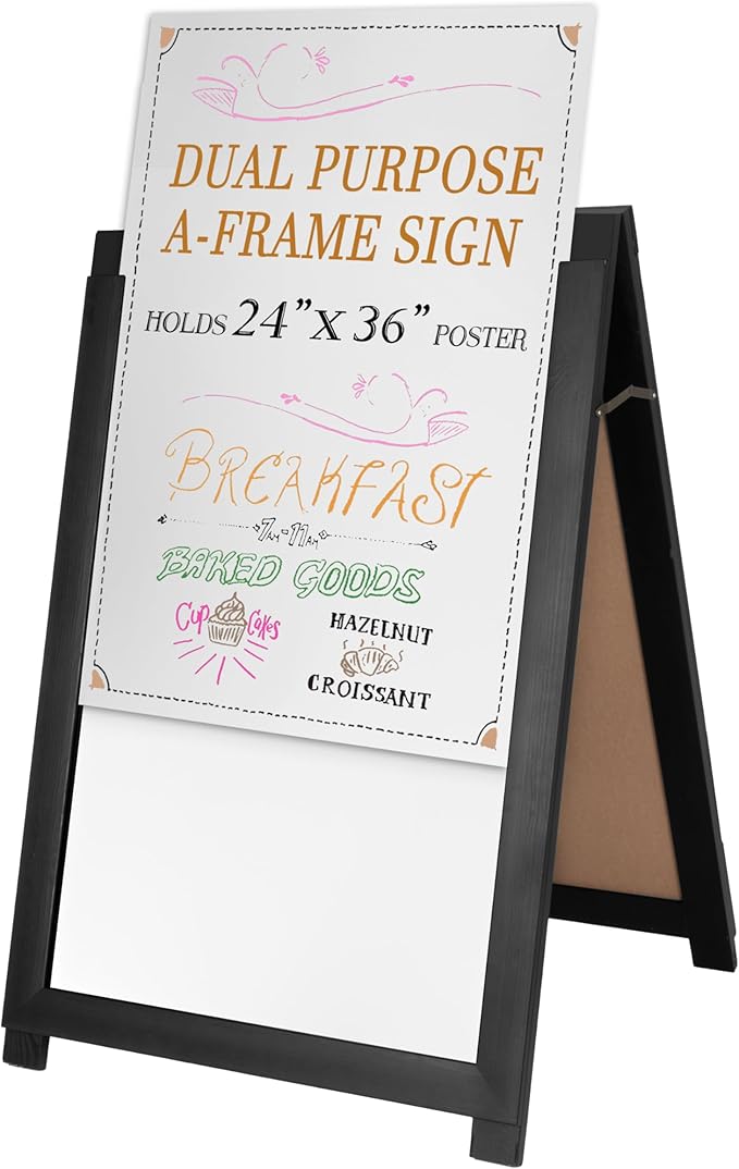 Ilyapa 2 in 1 A Frame Sign Holder and Chalkboard Easel - Dual Sided Magnetic Chalk Board - Display for Businesses Outdoor - 28x41 - Black