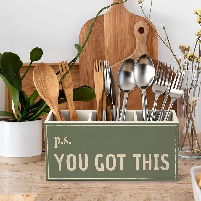 Green Inspirational Office Pen Pencil Holder, Inspirational Encouragement Gifts Wood Desk Organizer and Accessories, You Got This Motivational Pen Holder Desk Organizer for Office Tabletop