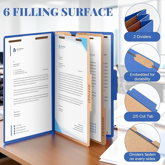 AmazingSpark 12 Pcs Legal Size Classification Folders Bulk 2 Dividers Pressboard File Folder with Expansion 2 Prongs Fastener Heavy Duty Office File Organizer for School Hospitals Home (Dark Blue)