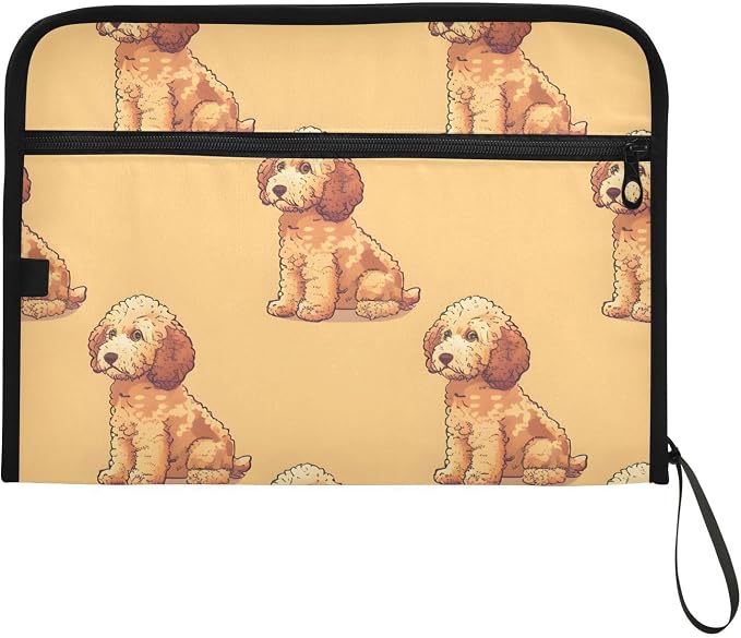 Expanding File Folder Poodle Dog Yellow Accordion File Organizer 13 Pockets Document Organizer with Zipper Labels A4 Letter Office Storage