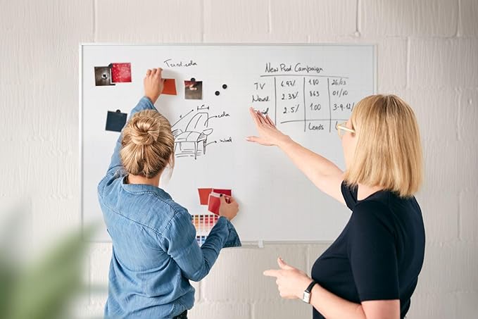 MasterVision gridded Magnetic Steel Dry Erase Planning Board, 1 x 2 Grid, 36 x 24, White Surface, Silver Aluminum Frame