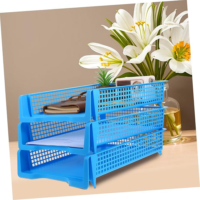 VILLCASE 3pcs Plastic Desktop Storage Organizer Stackable Office Trays Letter Trays for Classroom and Office