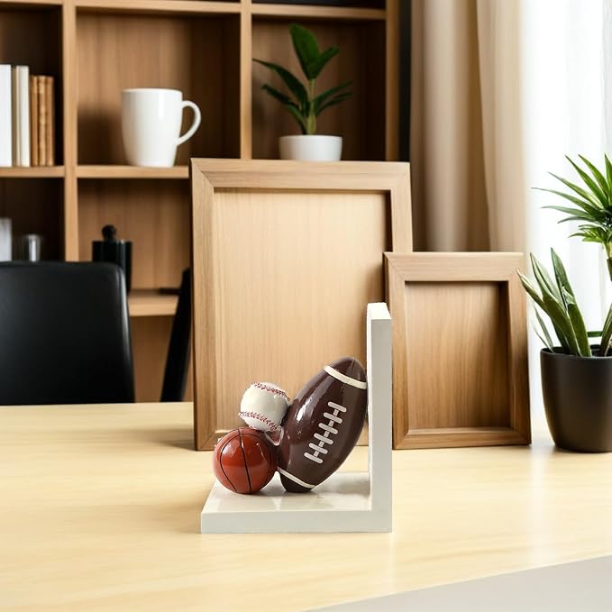 IMIKEYA Resin Bookend Book Stopper Football Basketball Heavy Duty Non-Skid Bookend for Room and Office Book Shelf Decor