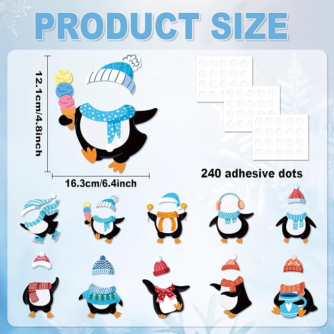 60pcs Winter Theme DIY Cutouts Penguin Bulletin Board Decoration Set Christmas Penguin with Hat Paper Cut-Outs Decor for Winter Holiday DIY Photo Craft Xmas Party School Classroom Wall Door Supplies