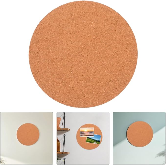EXCEART Natural Cork Bulletin Board Set 12 Inch Round Self Adhesive Memo Surface for Office Wall Organization Photo Display and DIY Craft Projects
