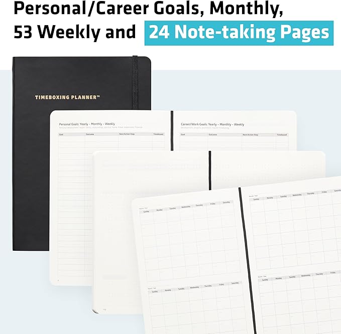 Timeboxing Planner - Structure to Turn To-Do into DONE | 52-Week Undated Organizer for Students & Busy People | 7×9 Flexible Cover - Black