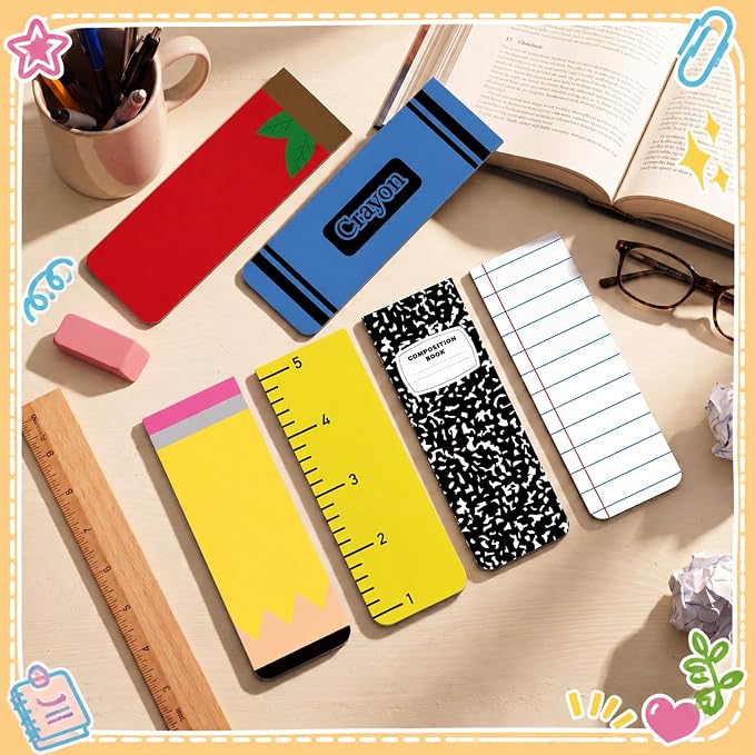 12 Pcs Large Teacher Magnetic Bookmarks 3.9", End of Year Teacher Gifts Back to School Supply Jumbo Magnet Bookmark Pencil Book Marker Page Clip for School Office Home Reading Favor(Classic)