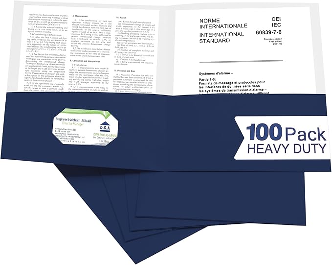 Zzrywuty 100 Packs Paper Folders with Pockets for Students,Businessmen and Office Workers,Letter Size,Two Pocket Folders with Card Slot for School Supplies,Office,Business (Royal Blue)