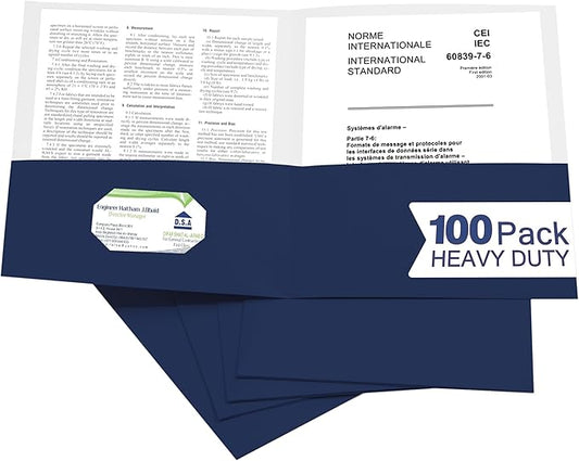 Zzrywuty 100 Packs Paper Folders with Pockets for Students,Businessmen and Office Workers,Letter Size,Two Pocket Folders with Card Slot for School Supplies,Office,Business (Royal Blue)