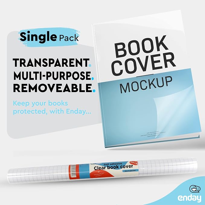Contact Paper Clear, 17.5” x 5-Feet, Transparent Self Adhesive Book and Textbook Covers for Paperbacks and Hard Covers, Plastic Protective Covering Contact Paper Roll, Acid Free – By Enday