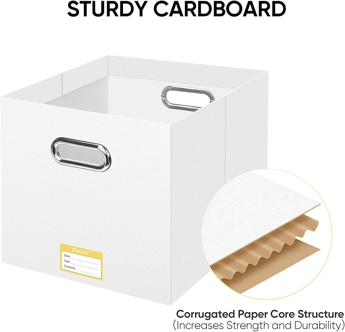 BALEINE File Organizer Box, Cardboard File Folder Organizer with Handle for Letter Size, Portable Collapsible Hanging Filing Box for Home Office Document Storage (4 Pack, Large White)