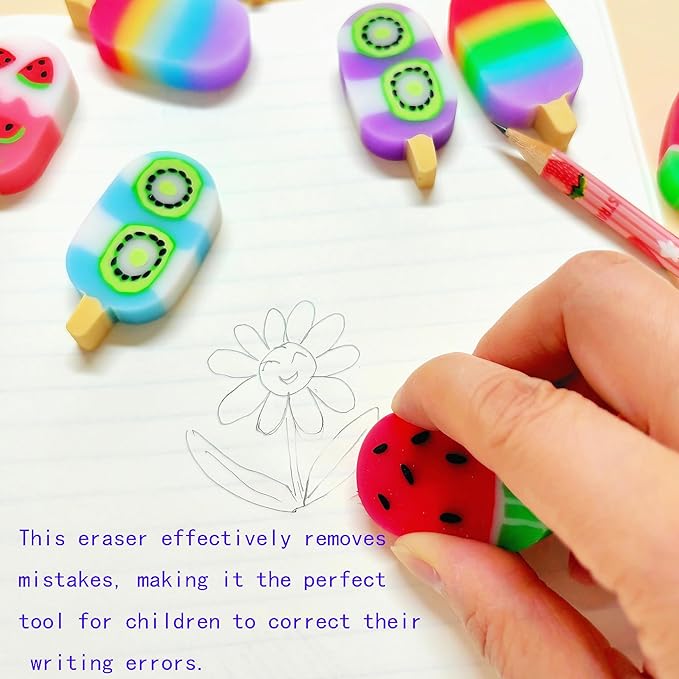 32PCS Cute Erasers for Kids Bulk,Fun for Classroom Back to School Party Gift (ice Cream, Large)