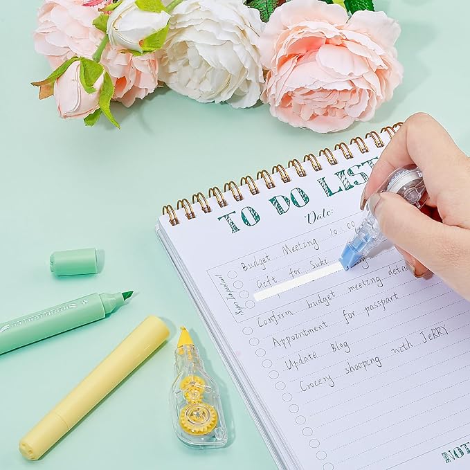 Temiary 3 Pcs 2 In 1 Aesthetic White Correction Tape and Pastel Highlighters Set, Smooth Pull Out Tape with Highlighter Pen for Bible Journaling School, Home, and Office Supplies (Multicolored)