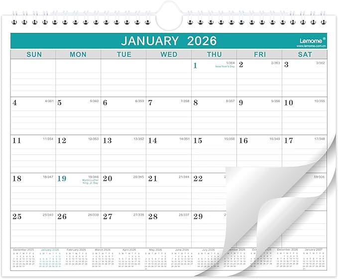 2026 Wall Calendar, 8.5" x 11", January 2026 to December 2026, with Twin-Wire Bound, Writing Blocks