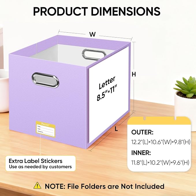 BALEINE File Organizer Box, Cardboard File Folder Organizer with Handle for Letter Size, Portable Collapsible Hanging Filing Box for Home Office Document Storage (1 Pack, Large Lavender)
