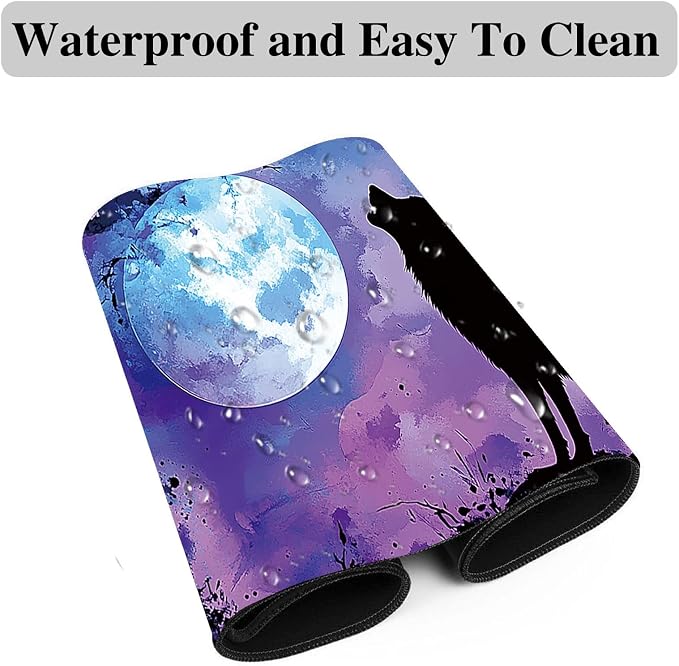Mouse Pad Gaming Mousepad 31.5x11.8 Inch XXL Large + Coasters,Desk Mat with Stitched Edges, Non-Slip Rubber Base, Thick Mouse Pad for Computer, Laptop, Office & Home - Night Moon Wolf