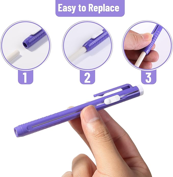Mr. Pen- Retractable Mechanical Eraser Pens, 6 Pack, Twilight Colors, Latex-Free Precision Pencil Erasers for Artists, Students, Drawing, Sketching & Drafting